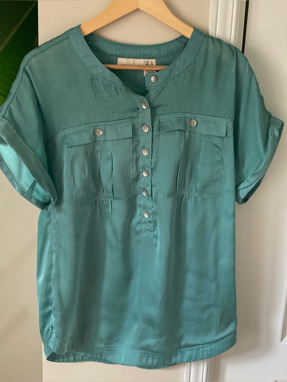 DKNY Teal Short-Sleeve Button Front Tunic